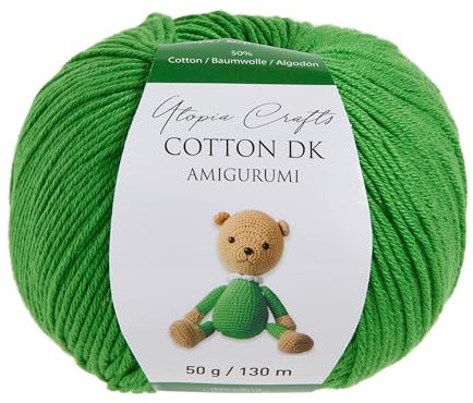 Utopia Crafts Amigurumi Cotton DK Yarn for Crochet and Knitting 50% Cotton, 50% Acrylic Blended, 50g (1, Strong Green)