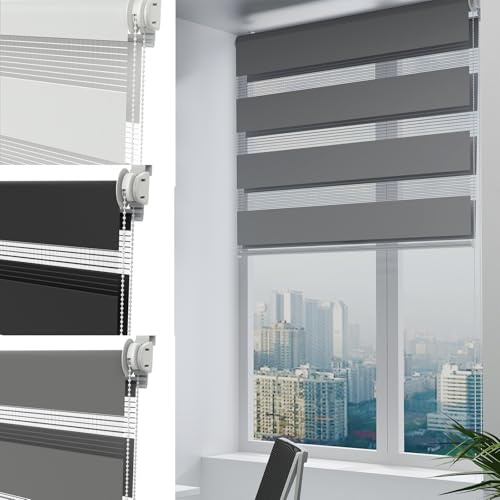 UISEBRT Doppelrollo Klemmfix ohne Bohren|Grau B120 x H150 cm|Duo Rollos für Fenster ohne Bohren|Sichtschutz und Sonnenschutz für Büro Wohnzimmer Küche Badezimmer