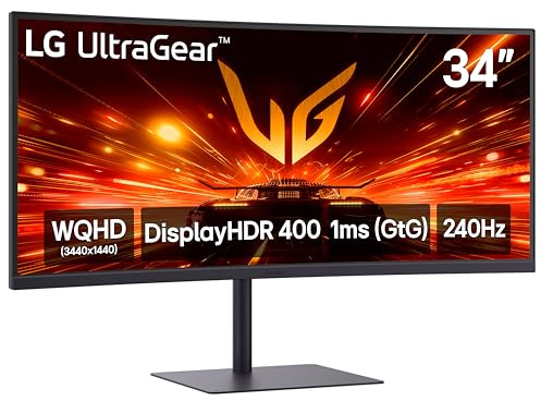 LG 34G630A-B 34-Inch Ultragear WQHD (3440 x 1440) Curved Gaming Monitor, 240Hz, 1ms, FreeSync Premium, DisplayHDR 400, Built-in Speaker, HDMI, DisplayPort, USB Type-C, Tilt/Height/Swivel Stand, Black