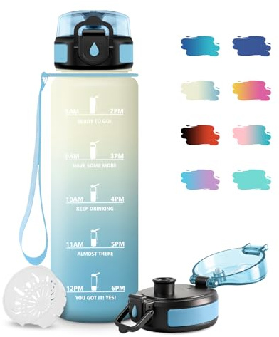 JAPORIA Trinkflasche Kinder 500ml, Trinkflasche Kohlensäure Geeignet, Auslaufsicher, Wasserflasche mit Filter, Motivierende Wasserflasche mit Zeitmarkierung, für Yoga, Schule, Camping, Kinder