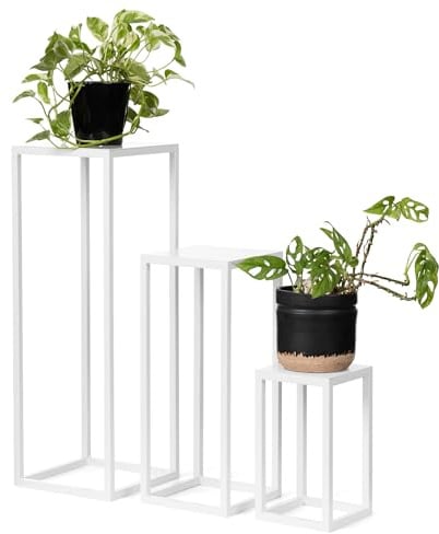 LAMO Manufaktur Set di 3 supporti per piante 28/48/68 cm - Porta fiori in metallo bianco | Portavasi da interno design moderno, tavolino per sculture e decorazioni | Mobile tavolino per piante