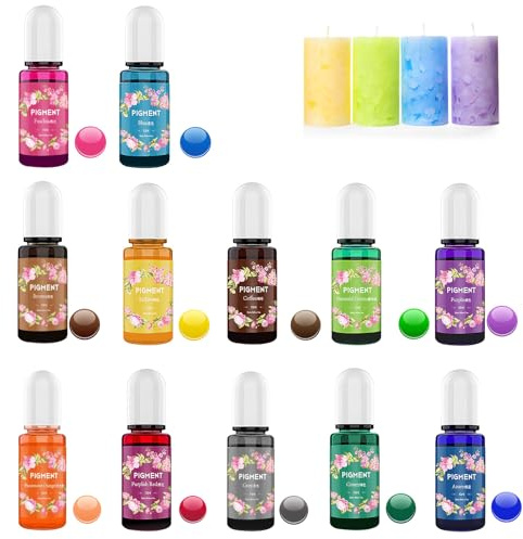 Colorante de Cera para Celas, 12 Colores Tinte para Velas para DIY, Tinte De Cera Natural Altamente Concentrado, Tinte De Color De Vela Vívido Para Hacer Velas, para Cera de Gel, 10ml por color