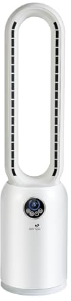 SENYA Fresh Air Ventilador de columna silencioso 2 en 1 con purificador de aire HEPA – Ventilador de pie sin aspas – Oscilación gran angular – Mando a distancia incluido y 24 velocidades ajustables
