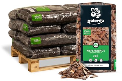 GALAMIO Rindenmulch Kiefer Mittel 10-40 mm 720 L (12 x 60 L) 1 Palette | Unbehandelter, natürlicher Bodenschutz
