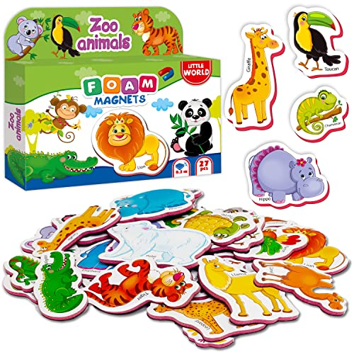 Little World 27 Magnete Kinder für Magnettafel - Kühlschrankmagnete Kinder - Magneten Kinder Spielzeug - Magnete Kinder Kühlschrank - Magnete Tiere - Kinder Magnete