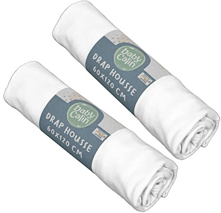 babyCalin - Lot de 2 draps housse 60x120x15cm Blanc/blanc certifié OEKO-TEX