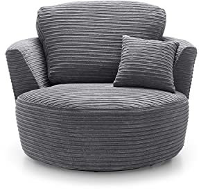 Abakus Direct Ferguson Corner Sofa in Grey Jumbo Cord Chenille Fabric (Swivel Chair)