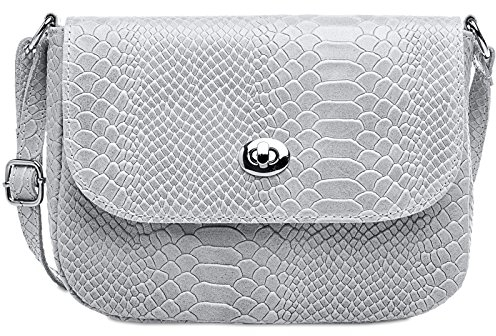 Caspar TL783 Damen Leder Umhängetasche mit Kroko Muster, Größe:One Size, Farbe:hellgrau