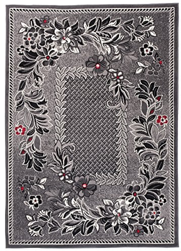Carpeto Teppich Wohnzimmer 150x300cm Anthrazit Grau Florales Muster Weich | Teppich für Schlafzimmer Esszimmer Büro 90er-Retro Pflegeleicht Fußbodenheizungsgeeignet Reinigungsmittelbeständig Kurzflor