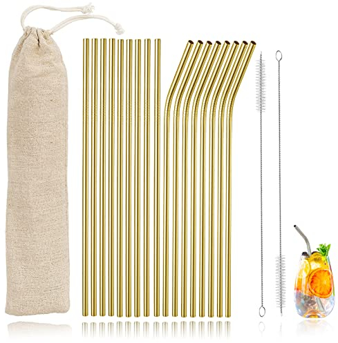 Strohhalm Edelstahl, Wiederverwendbar, für Fruchtsaft, Getränk, Cocktail, Golden