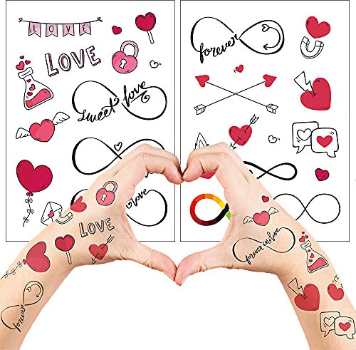 Everjoy 25+ Designs Realistic Infinite Love Heart Temporary Tattoo Stickers - Waterproof Valentines Love Arrow, Party Favors, Themed Decorations and Gifts