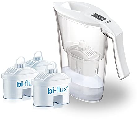 Laica Caraffa Filtrante Carmen, Bianca, Capacità 2,3L, Con 3 Filtri Bi-Flux, Preserva sali minerali, riduce cloro e metalli pesanti, sostanze chimiche contaminanti e durezza