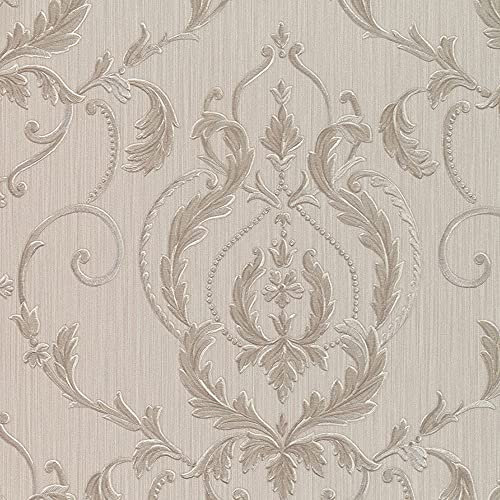 47507 Papier peint classique Damas gris taupe Texture effet tissu en relief Ornamenta