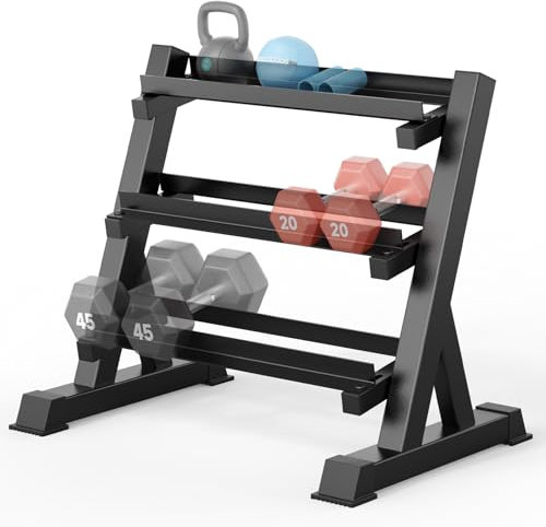 THERUN Support d'haltères à 3 niveaux réglable de 500 kg, support d'haltères hexagonaux pour haltères à la main, organiseur de rangement pour salle de sport, installation inversée disponible (support