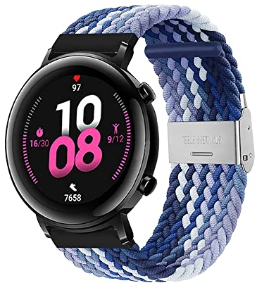 Kompatibel mit Huawei Watch GT2 Armband 42mm Nylon Sport Geflochtener Ersatzarmband für Huawei Watch GT2 42mm Armbänder mit Edelstahl Einstellbar Elastisches Band (Blaubeere,GT2 42mm)