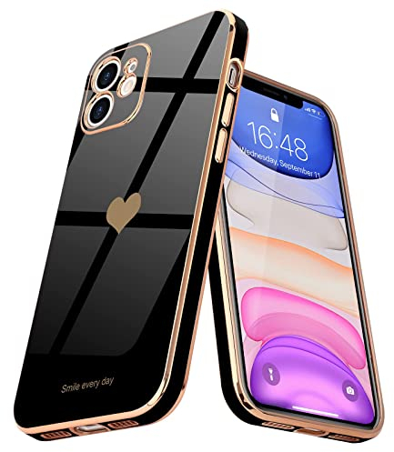 Teageo for iPhone 11 Case Cute Heart Pattern for Women Girls Slim Luxury Bling Plating Soft TPU Anti-Scratch Shockproof Bumper Phone Case for iPhone 11, Black