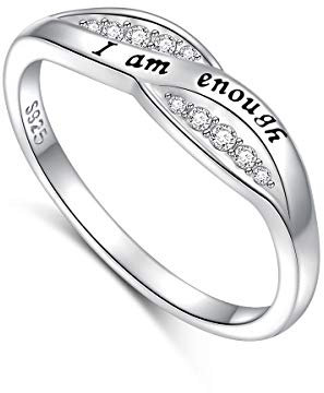 Ringe 925 Sterling Silber CZ Ring Ermutigung Schmuck Geschenk für Frauen Ring I am enough 59 (18.8)