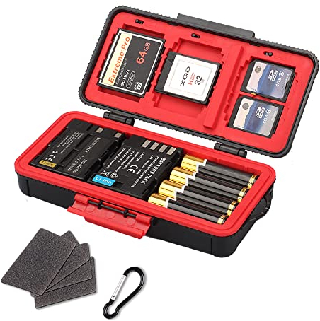 LYNCA Kamera-Batteriefach, Speicherkarten-Hartschalen-Schutzhülle Professionelle wasserfeste Anti-Schock-Kompaktkamera-Batteriekarten-Aufbewahrungsbox für 3 Kamerabatterien+3 XQD/3 CF+ 6 SD Karten Red