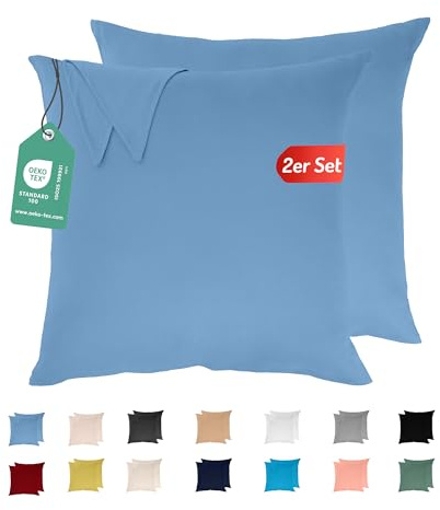 Livessa 2er Set Kissenbezug 80x80 aus%100 Baumwolle Jersey Stoff - Verdeckter Reißverschluss, Kopfkissenbezug 80x80 cm, Kissenhülle, Ultra weich und atmungsaktiv, Oeko-Tex Zertifiziert