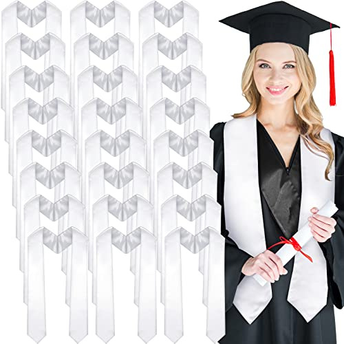 Geyoga 24 Pcs Graduation Stole Bulk Sublimation Blank 70 in, White