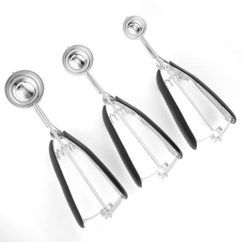 Eisportionierer Edelstahl,UYOTBKEUB verdickter 304 Edelstahl cookie scoop mit Auslöser,Eislöffel Keksportionierer Speiseeislöffel für Melonenballer Cupcakes backen und Eis(3 Stück)