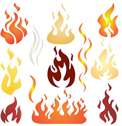 Flames Schablone, 21,5 x 21,5 cm (L) – Feuerflamme, Rauch, Brennen, Blaze, Lagerfeuer, Schablonen für Malvorlage