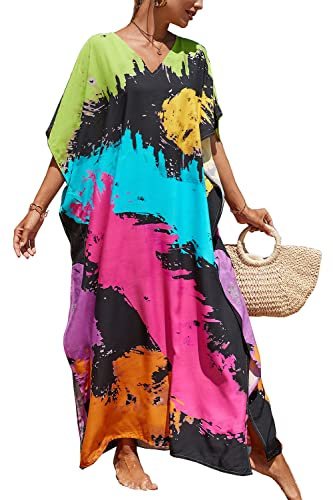 YOUKD Long Kaftan Bohemian Beach Maillot de Bain pour Femme Cover Up Robe Plus Size Robe