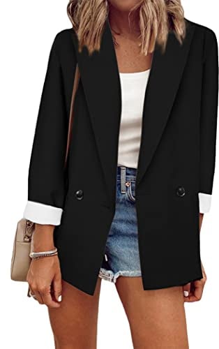 OMZIN Damen Büro Blazer Jacke Vorne offen Damen Blazer für die Arbeit Professioneller Blazer Schwarz XL