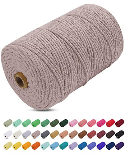 Corde Macramé 3mm x 200m, Uiopa Fil Macramé 3mm Corde Coton Naturelle 4 Brins, Coloré Ficelle Cordon Coton pour Tressée DIY, Tentures Murales, Porte Plante, Rideau, Decoration Boheme (Gris chanvre)