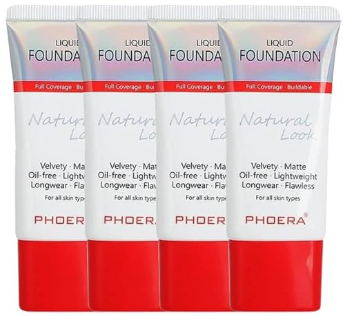 Glamza Phoera Foundation Full Coverage Makeup Set - 24hr Long Lasting Oil Control - Same Foundation Smarter Packaging - Inc x4 30ml Foundation & Silicone Blender Sponge (104 Buff Beige)