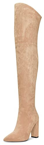 Aachcol Donna Sopra il Ginocchio Stivali Chunky Blocco Alto High Tacco Heel a Punta Cerniera 10 CM