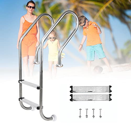 IBOWZ Rail de Piscine Main Courante de Piscine Échelle de Piscine 130x59CM pour piscines creusées Échelle de Piscine en Acier Inoxydable à 2 marches Robuste avec Pieds à Montage Facile