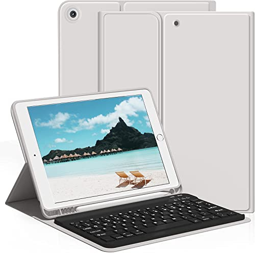 aoub Hülle mit Tastatur für iPad 9./8./ 7. Generation, Kabellose QWERTZ Tastatur Hülle mit Stifthalter für iPad 10,2 Zoll 2021/2020/2019, Grau