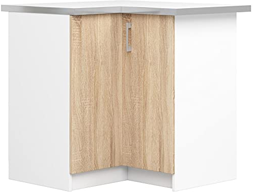 3xE Living Küchenunterschrank Cansaro 84 cm, 2 Türen, Sonoma Weiß, 84 x 44,5 x 85,5 cm
