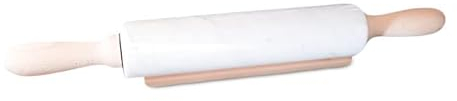 Mattarello in Marmo Bianco Carrara con Base in Legno Italian White Marble Rolling Pin 45 cm