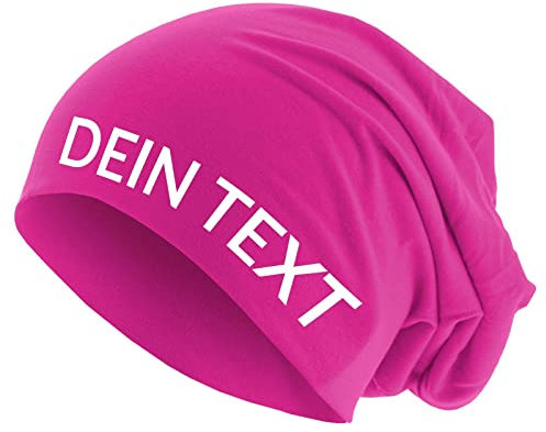 Roughtex Jersey Beanie personalisierbar Mütze Baumwolle Bedrucken Lassen eigener Text frei positionierbar Pink XS/S