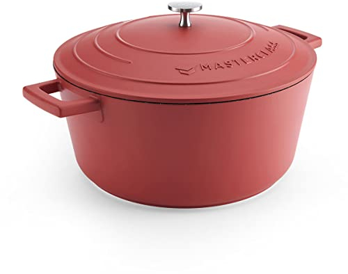 MasterClass Cazuela con tapa, grande 5L/28 cm, aluminio fundido ligero, apta para horno y placa de inducción, rojo