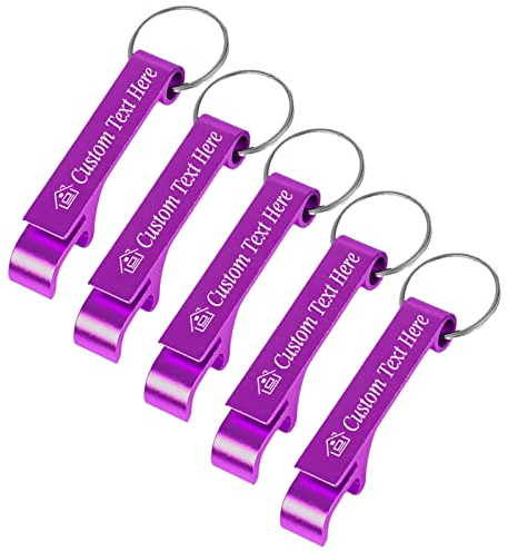 5PCS Personalised Bottle Opener Keychain Bulk Custom Beer Bottle Opener with Logo Text Engraved Wedding Bottle Opener Favors Customised Gifts for Guests Baby Shower Birthday Party-Purple