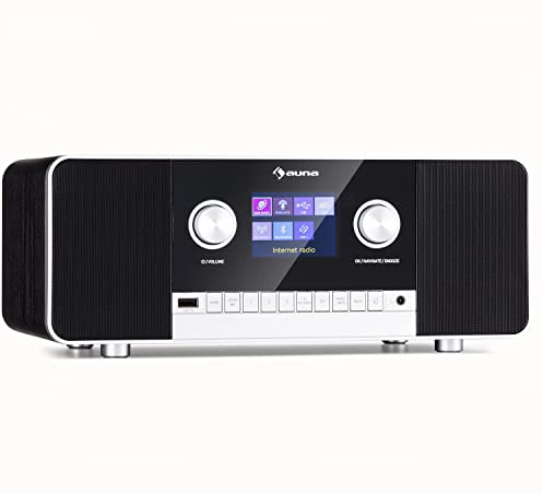 Auna Radio für Küche & Bad, Aufladbares DAB-Radio, DAB Plus Radio mit Bluetooth, Radio Batteriebetrieben mit DAB/DAB+/FM, TFT Display, Wecker, 5h Betrieb, Retro-Radio Klein, Radio mit Netzstecker 15W