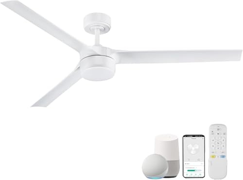 cumilo 60 inch smart ceiling fan with lights remote control, white modern ceiling fan with DC motor, 6 inch 10 inch rod