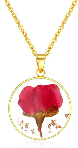 Rose Pressed Wildflower Necklace | Gold Pressed Flower Necklace | Personalized Handmade Necklaces | June Birth Flower Necklace | Valentine's Day Gift For Women | 18”