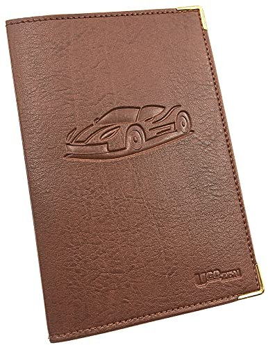 Ugozen Pochette Carte Grise, Accessoire Porte Papier Voiture + Etui de Protection Trensparent (inclu) Fabrication FRANÇAISE - Gold