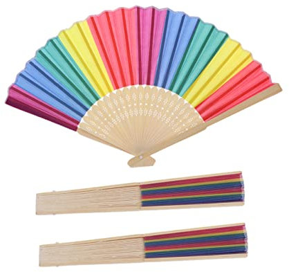 Toddmomy 3stücke Regenbogen Handfächer Bunte Faltbare Fächer Bambusgriff Tragbar Für Heiße Sommertage