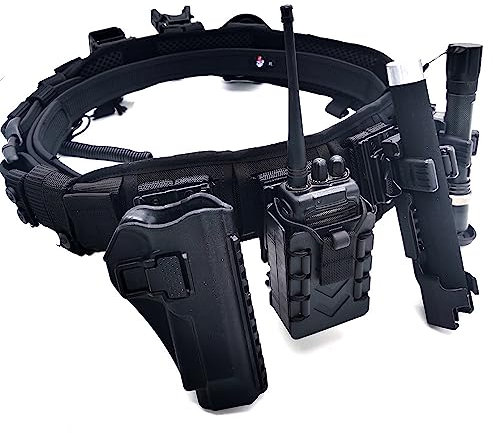 ACEXIER Taktische multifunktionale Sicherheitsgurte, Pistolenholster, Taschenlampe, 9 mm, Magazin, Handschellen, Tasche, Hängeschlitze (XL(Length:120CM),M92)