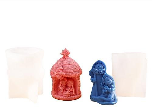 Xidmold 2 Stück Krippe Silikonform Kerzenform Heilige Familie Krippenform Kerzengießform Silikon Krippe Skulptur Form Silikonform für Sojawachs Kerzen, Seife, Epoxidharz, Figur