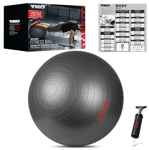 TKO Balance Ball Stability Ball for Workout - Anti Burst Large Exercise Ball Chair with Air Pump - Yoga Ball for Pregnancy, Fitness, Physical Therapy & More - Birthing Pilates Ball - 2 Sizes (Gray)