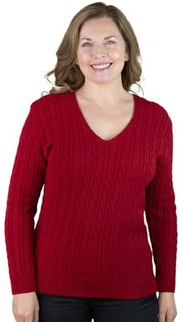 Fashion Friendly V-Neck Cable Jumper - Red - L