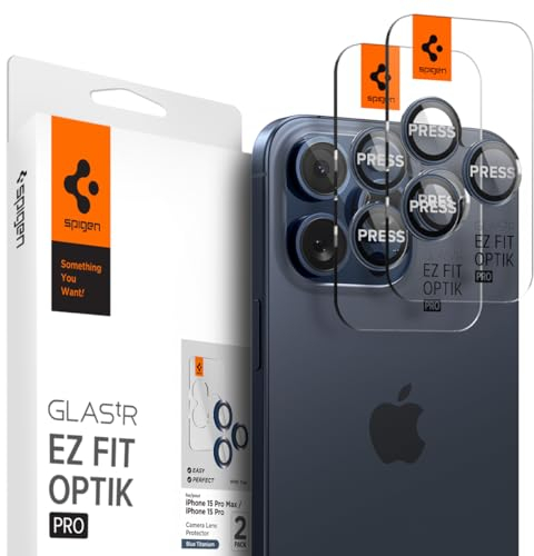 Spigen Glas.tR EZ Fit Optik Pro Tempered Glass Camera Lens Protector for iPhone 15 Pro, iPhone 15 Pro Max - Blue Titanium (2 Pack)