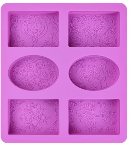 volumoon Moule à savon en Silicone, 6 Cavités Rectangulaire et Ovale Moules Antiadhésif, Savon Fait Maison DIY, pour Faire de Savon Gâteaux Chocolats Muffin Cupcakes (Violet)