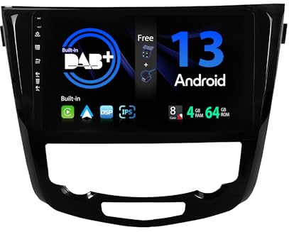 SXAUTO『Built-in Dab』 Android 14 IPS Autoradio para Nissan X-Trail Qashqai J11 Rouge(2014-2018) - Inalámbrica CarPlay/Android Auto - Cámara + Mic - 4G+64G - 360-CAM Volante WiFi - 10.1 Pulgada 2 DIN